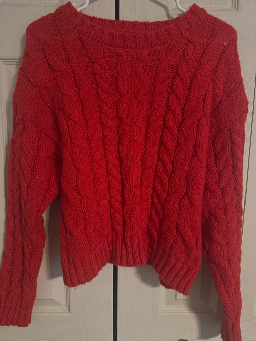 Pink Lily Red Cable Knit Crewneck Sweater
